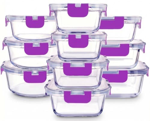 Las doce piezas del set con cierre morado ordenadas en pirámide